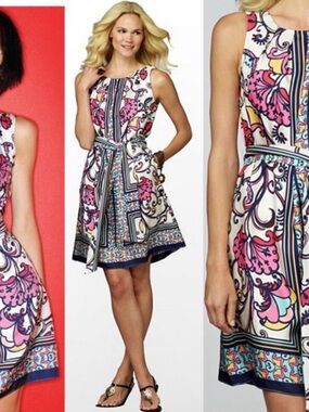 Lilly Pulitzer Colby 100% Silk Dress sz M/6 White floral Cameo Belted